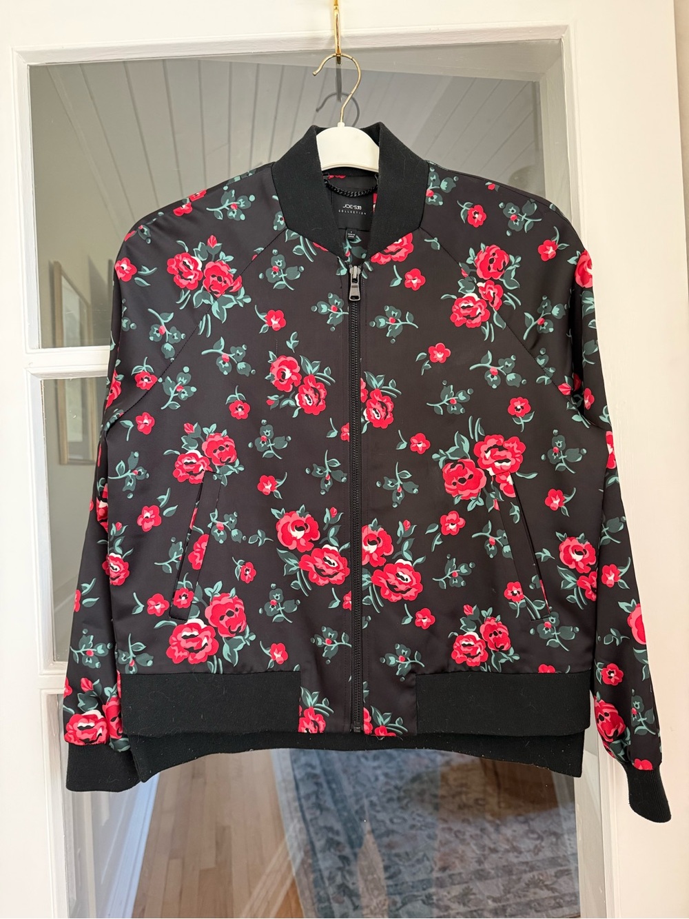 Joe’s Jeans Collection Black & Red Rose Floral Bomber Jacket – Size S
